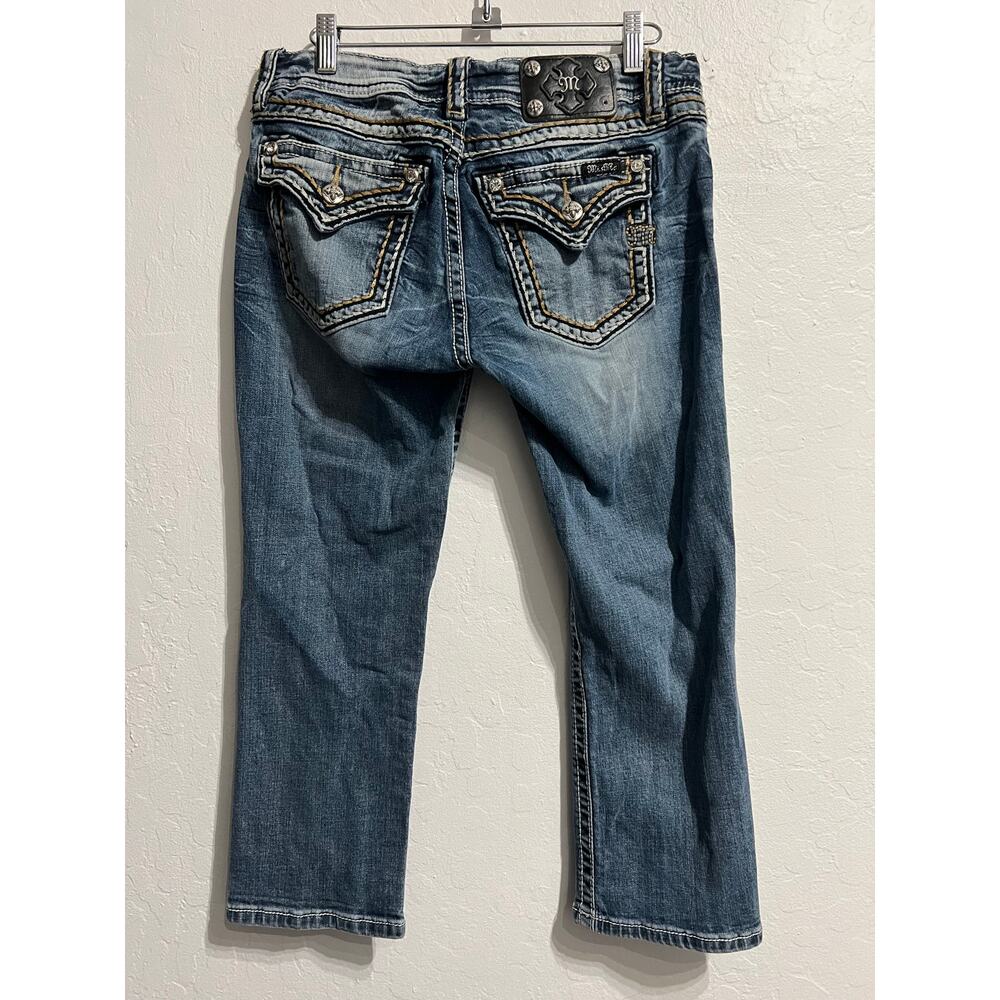Vintage Miss Me Denim Jeans Sz 29 Capri Rhinestone Flap Low Rise Y2K Flaw